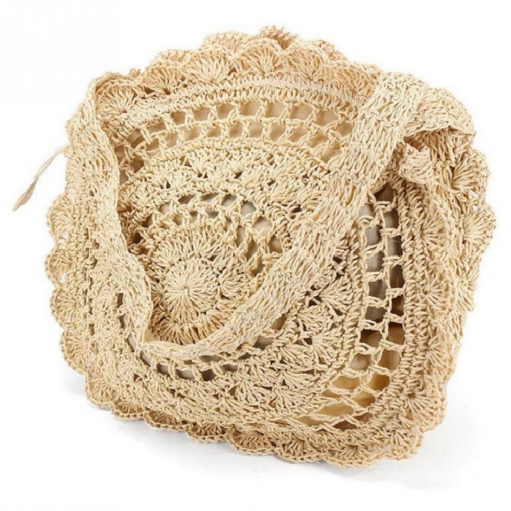 Last 1! Crochet Straw Round Beach Bag Beige